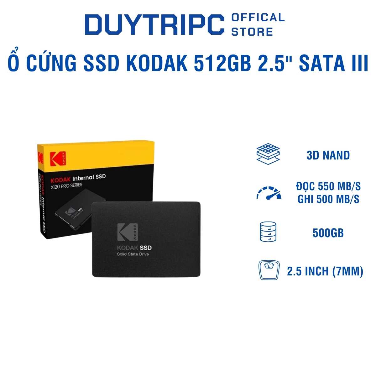 Ổ cứng SSD Kodak 512GB 2.5" SATA III | Tốc độ cao, Công nghệ 3D NAND | Chính hãng